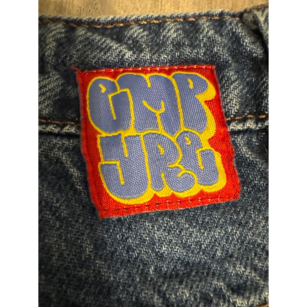 EMPYRE Denim Jeans Mens Size 28 Baggy Fit Y2K Blue Large Embroidered Pockets - Picture 5 of 8